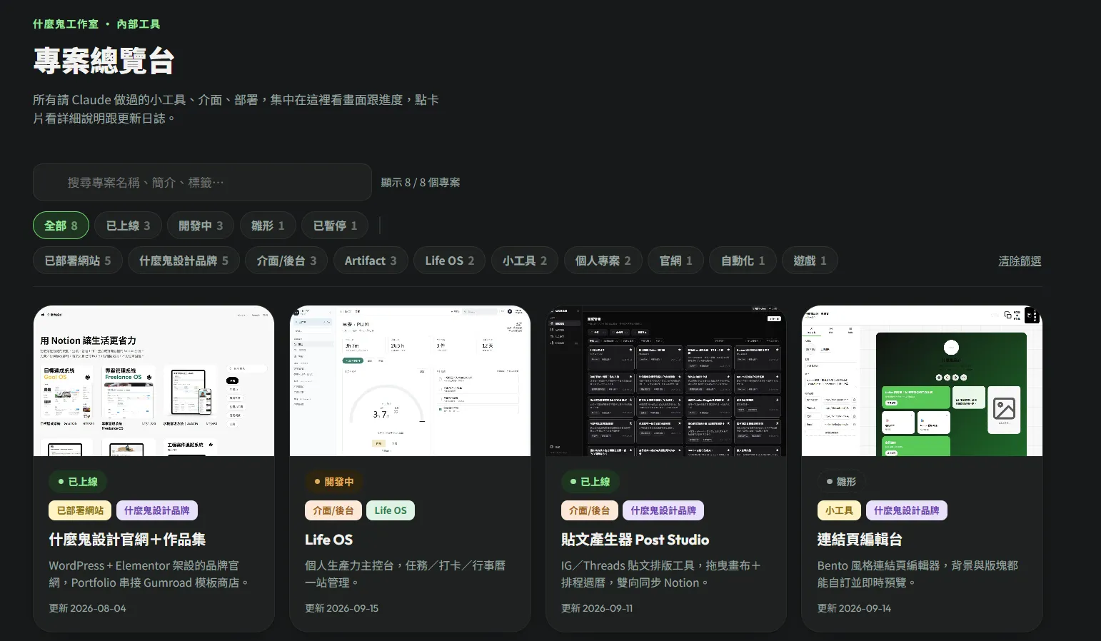 我的專案總覽台截圖
